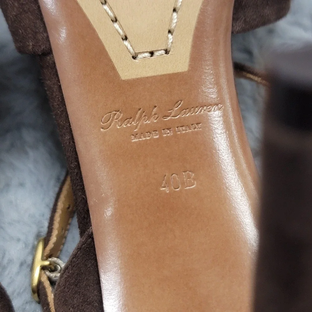 Ralph Lauren Purple Label Heels Womens EU 40 Brown Bacall‎ 2 Kid Suede Stiletto